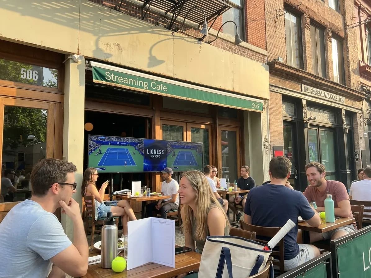 Bright New York local-life cover for Lioness Season 3 Viewing: NYC Streaming Cafes During US Open.