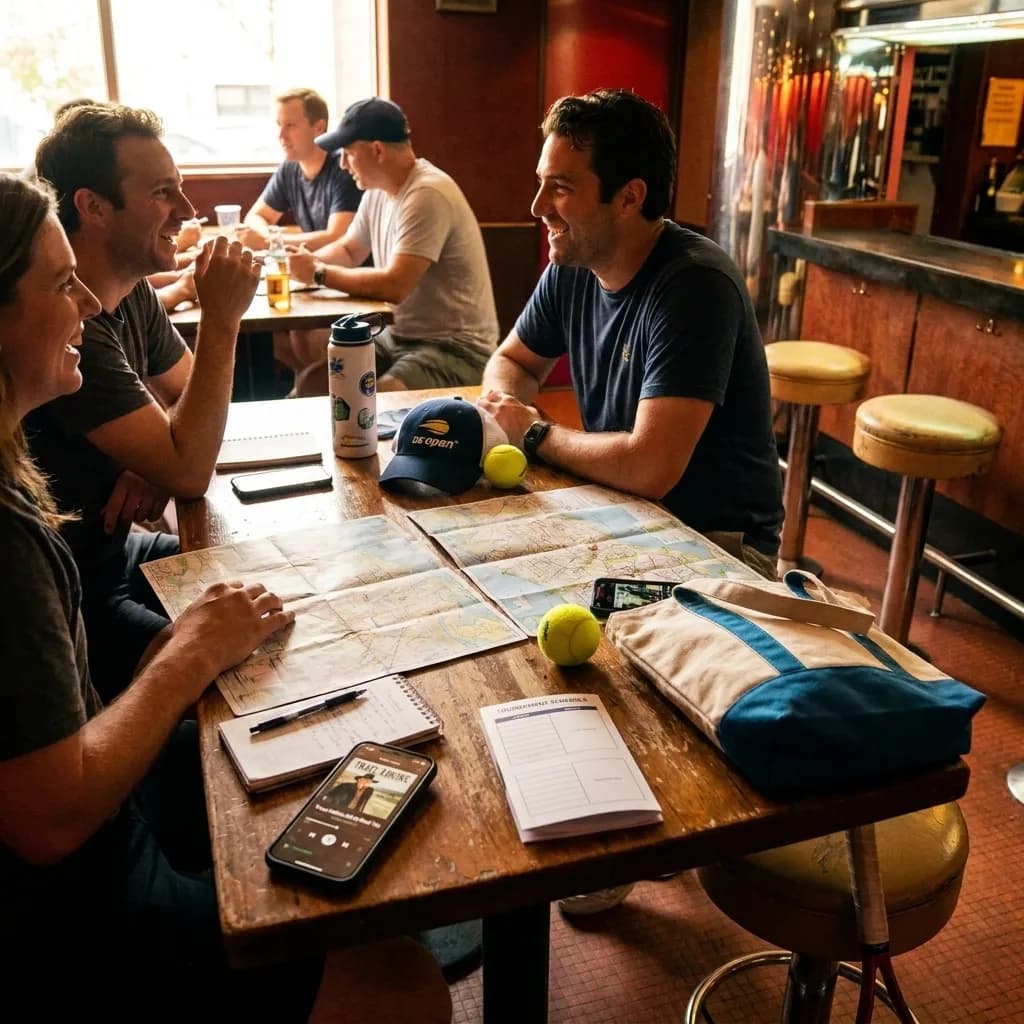 A bright Queens local-life scene connected to Trace Adkins Country Playlists for US Open Road Trips.