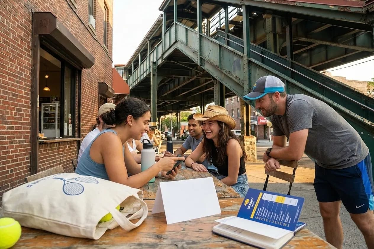 A bright Queens local-life scene connected to Trace Adkins Country Playlists for US Open Road Trips.