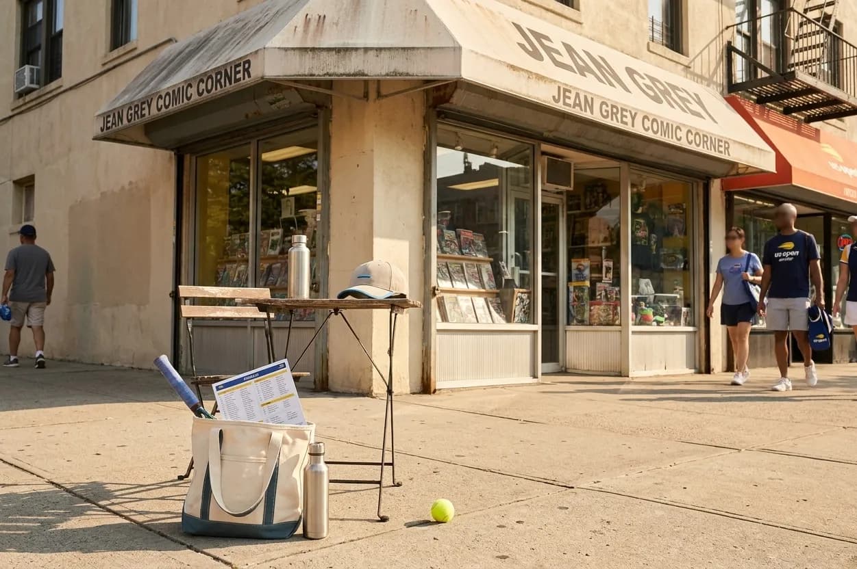 A bright Queens local-life scene connected to Jean Grey Comic Corners Near Flushing Meadows Tennis.