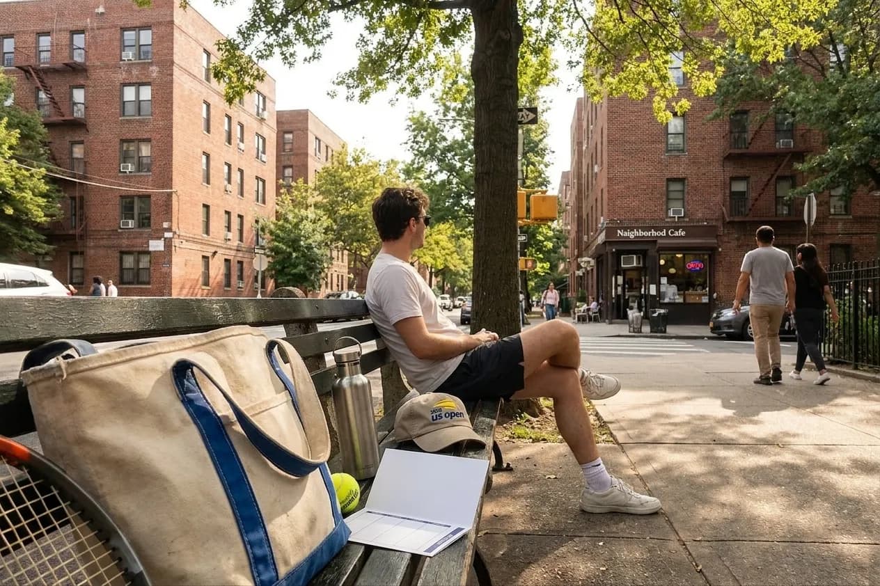 A bright Queens local-life scene connected to American Airlines Arrival Plans for US Open Travelers.