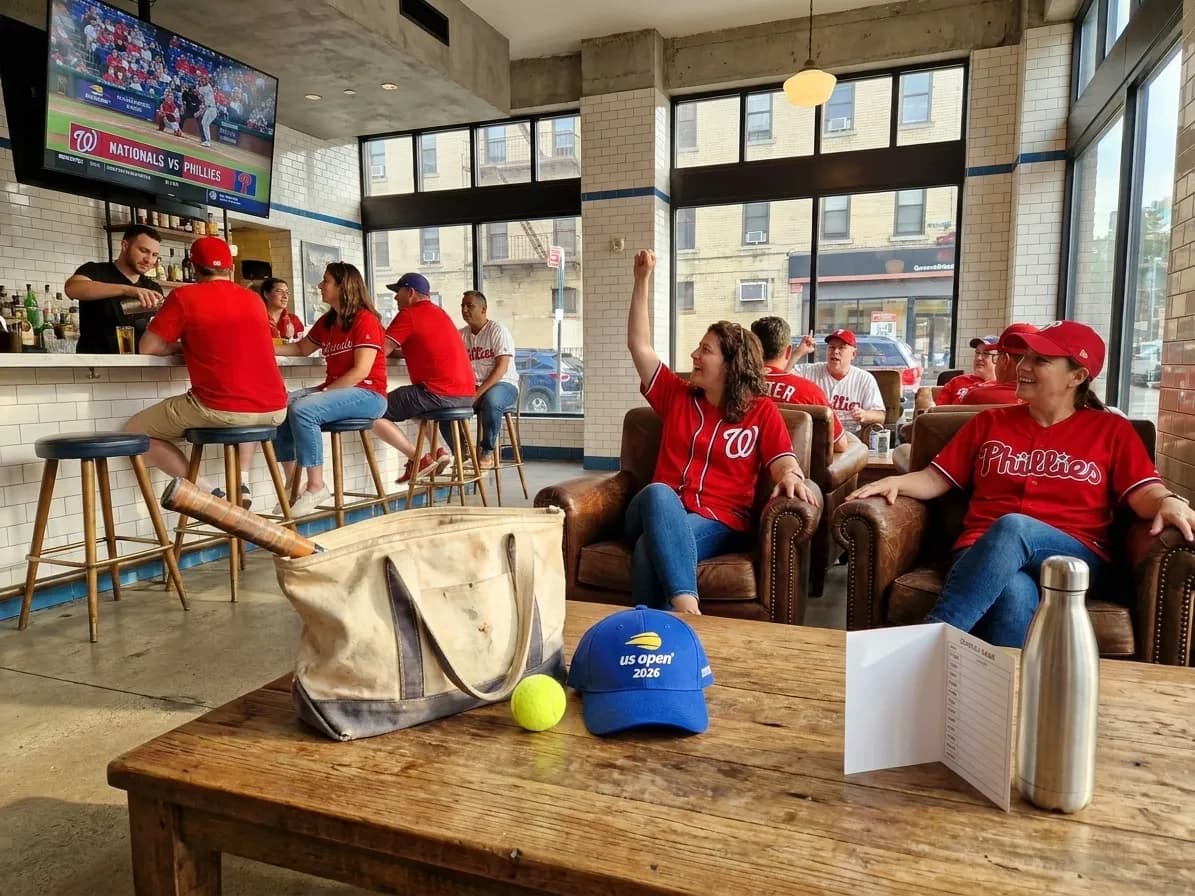 A bright Queens local-life scene connected to Nationals vs Phillies Fans: NYC Hotel Sports Lounges US Open Week.