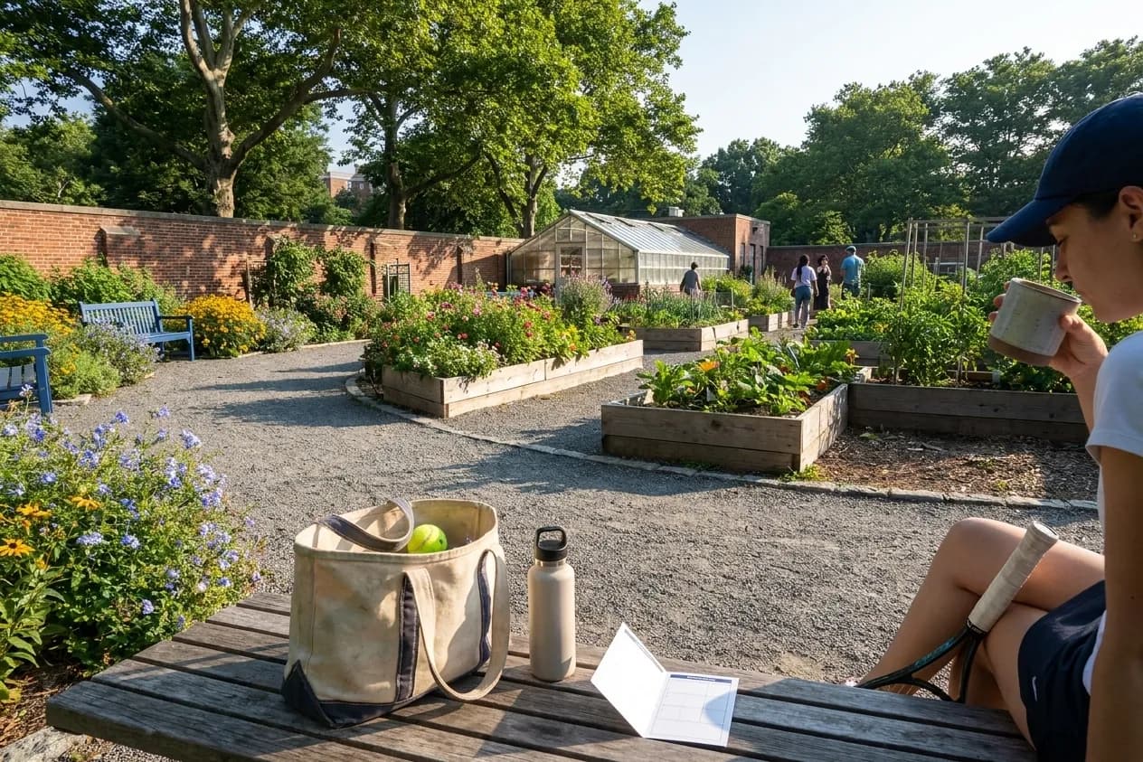 A bright Queens local-life scene connected to Rays vs Rockies Public Garden Walks Near US Open.