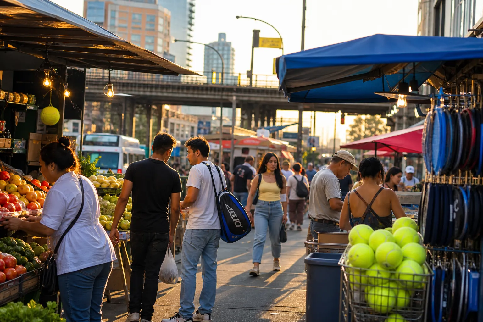 A bright Queens local-life scene connected to Drowning Near US Open 2026: Bright Street Markets Along Roosevelt Avenue.