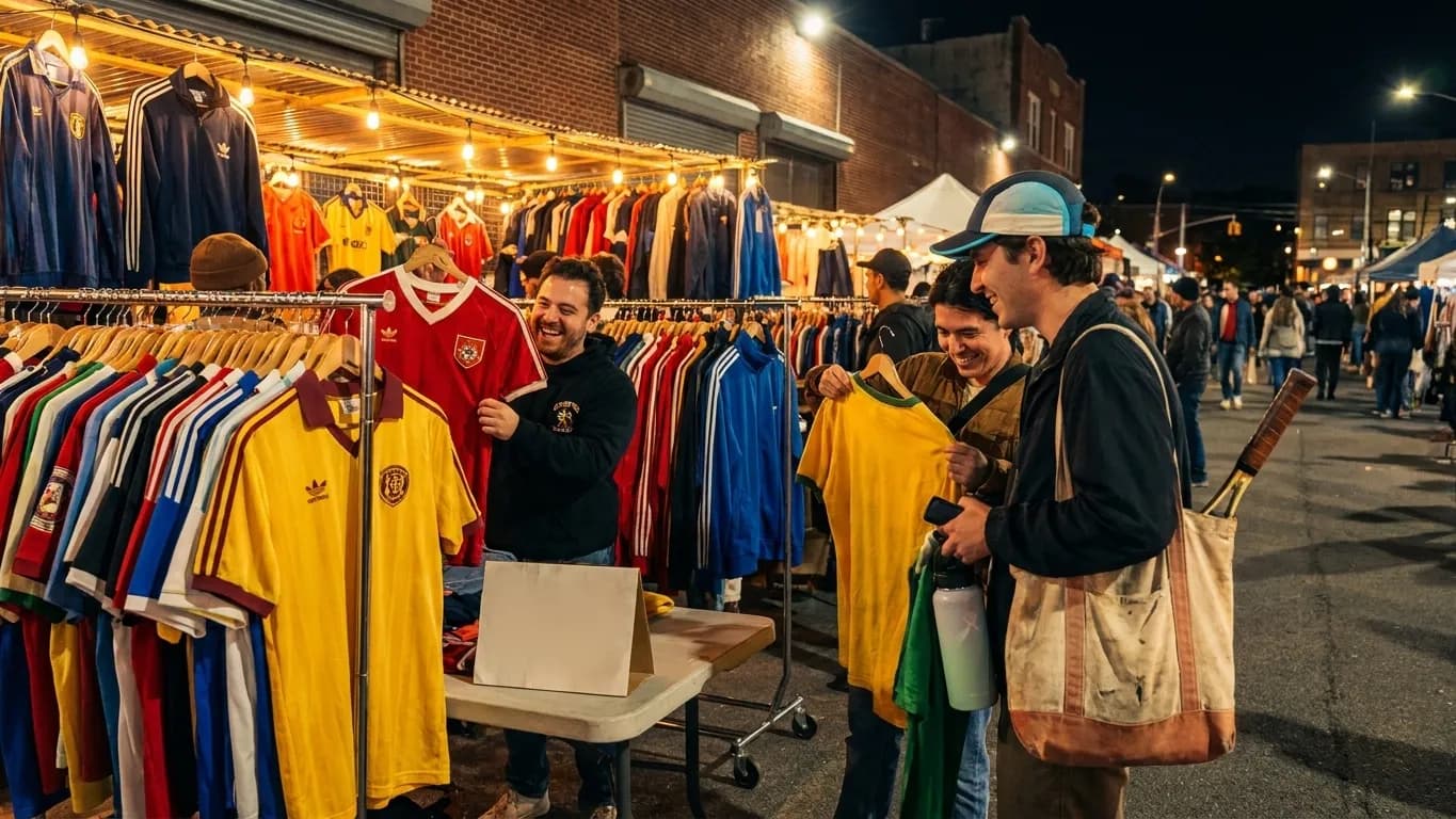 Bright New York local-life cover for Charlotte vs Pumas UNAM Vintage Market Near US Open.
