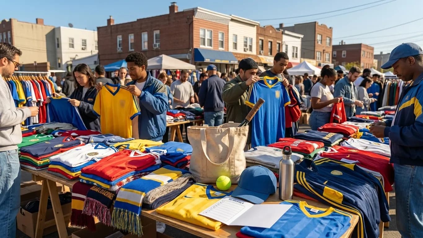 A bright Queens local-life scene connected to Charlotte vs Pumas UNAM Vintage Market Near US Open.