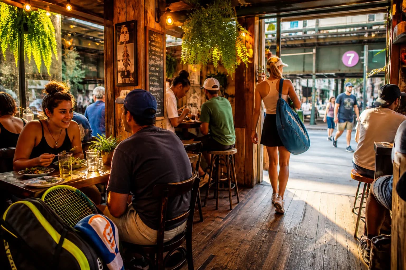 A bright Queens local-life scene connected to Twins Vs Royals Near US Open 2026: Vegetarian Food Halls Near The 7 Train.
