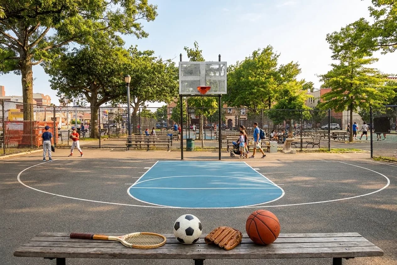 A bright New York local-life cover for Bronny James Inspires Family Sports Stops Around Queens Tennis Week, inspired by queens basketball court.
