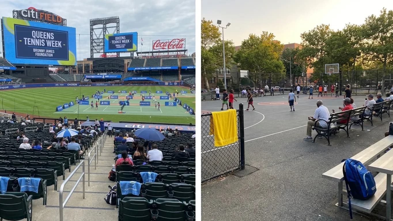 A distinct New York editorial scene inspired by new york soccer field, connected to US Open week.