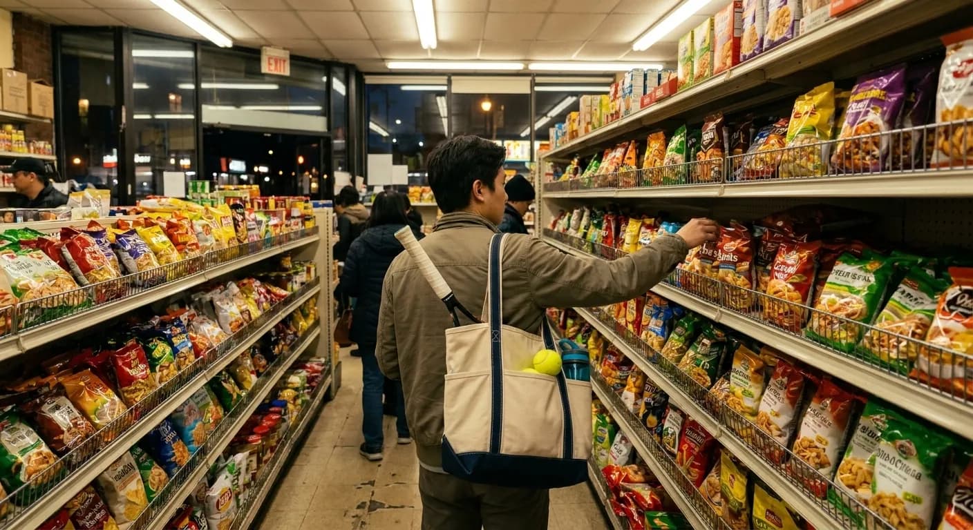 A bright Queens local-life scene connected to Marlins vs Braves Grocery Stops Near US Open Hotels.