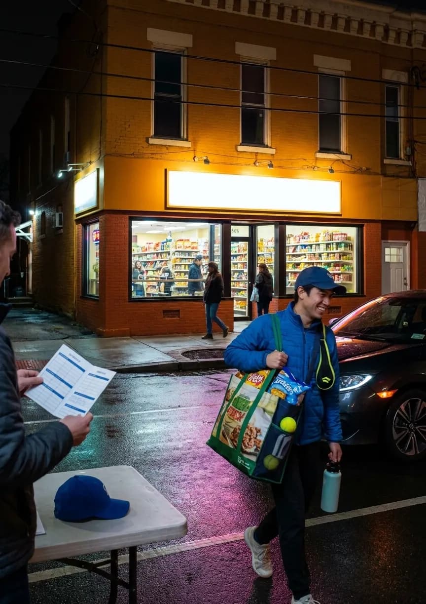 Bright New York local-life cover for Marlins vs Braves Grocery Stops Near US Open Hotels.