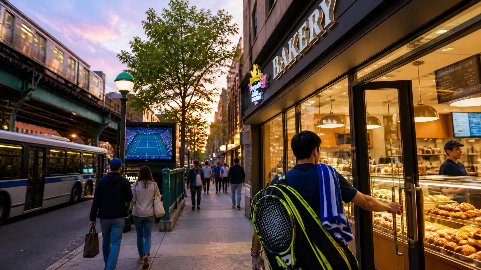 Bright New York local-life cover for Nfl Games Near US Open 2026: Late Bakery Runs After Night Sessions.