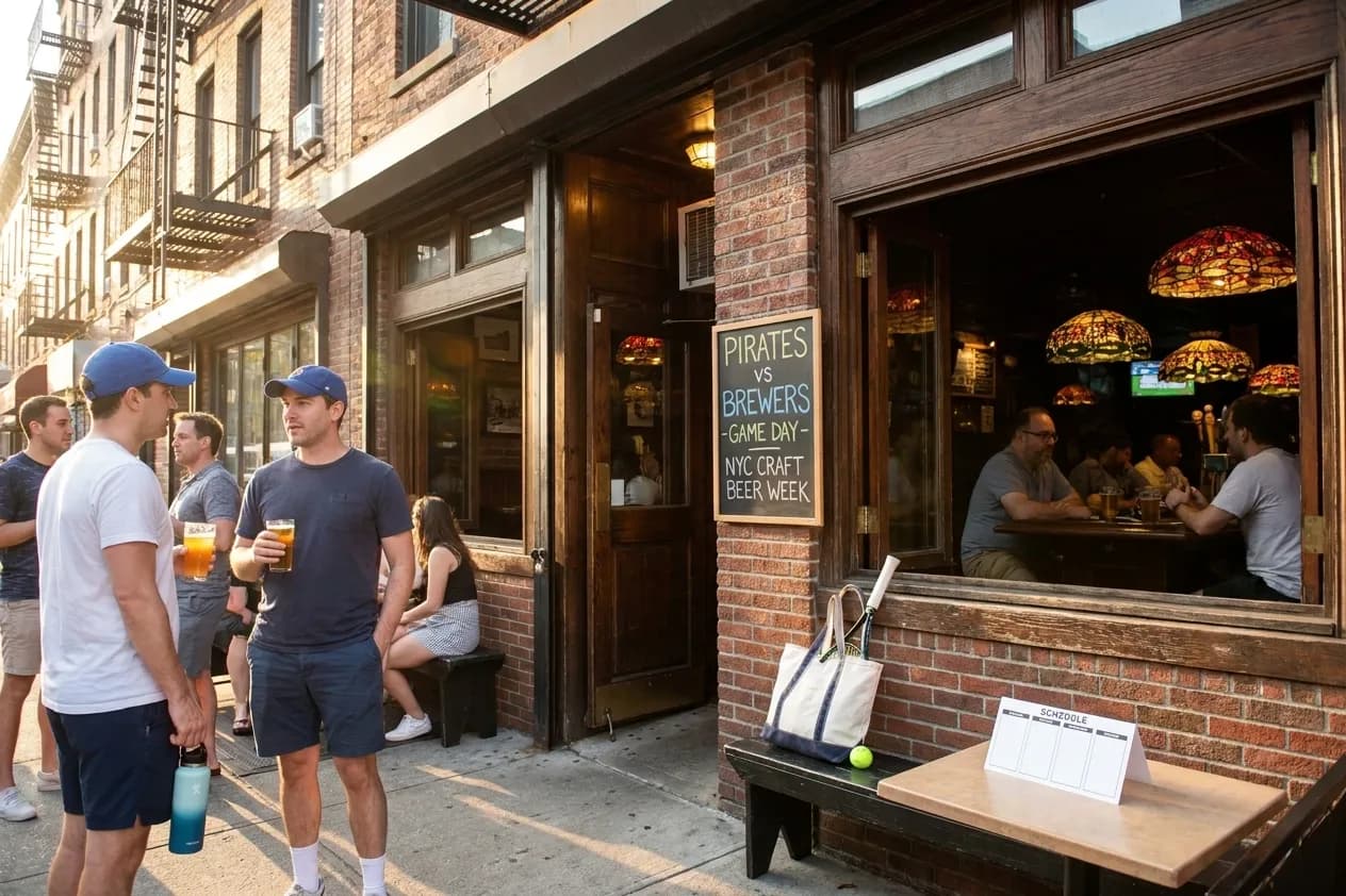 Bright New York local-life cover for Pirates vs Brewers Game Day: NYC Craft Beer Bars Open Week.