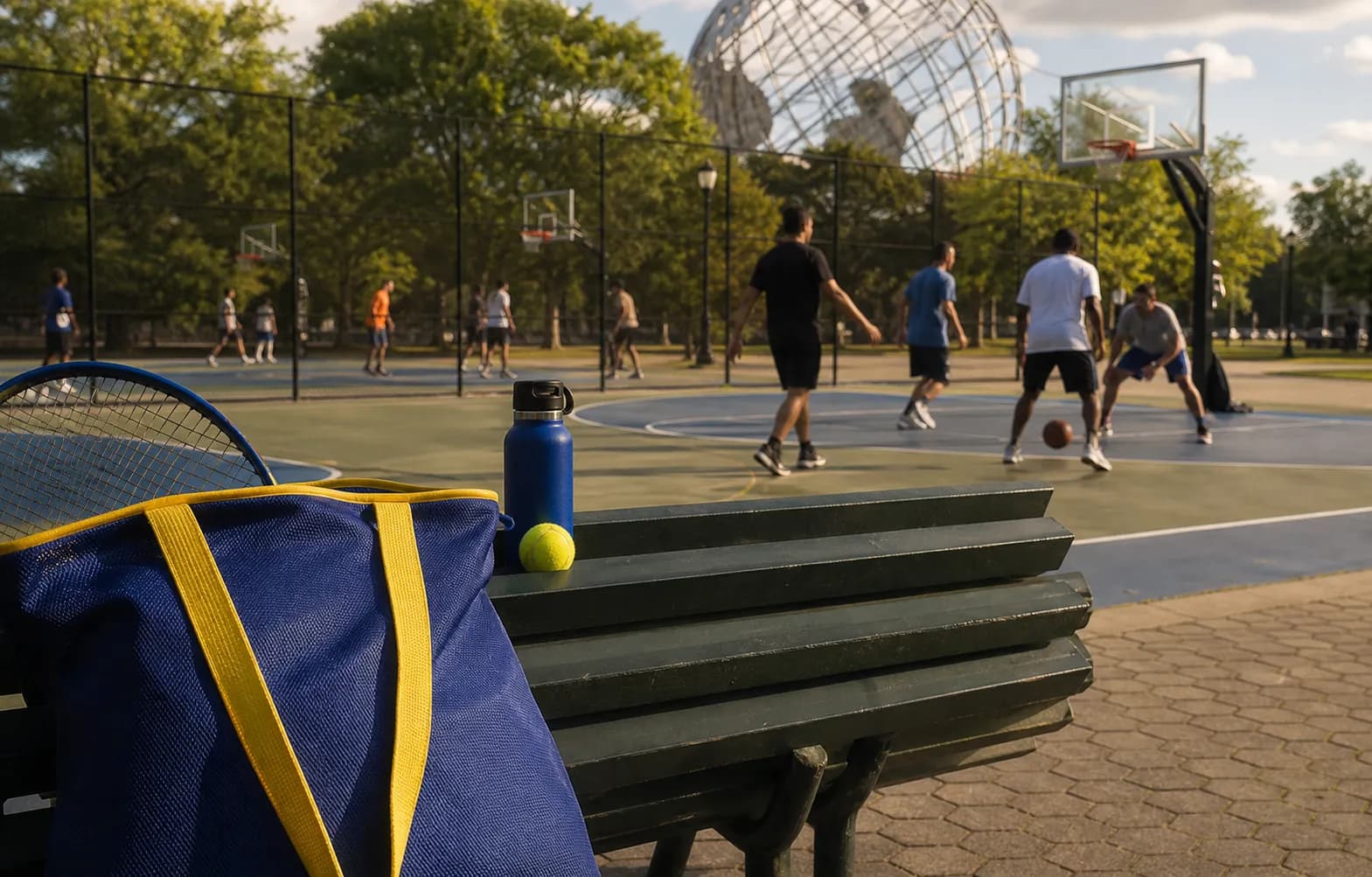 A bright Queens local-life scene connected to Sparks vs Sky WNBA Outdoor Courts Near US Open.