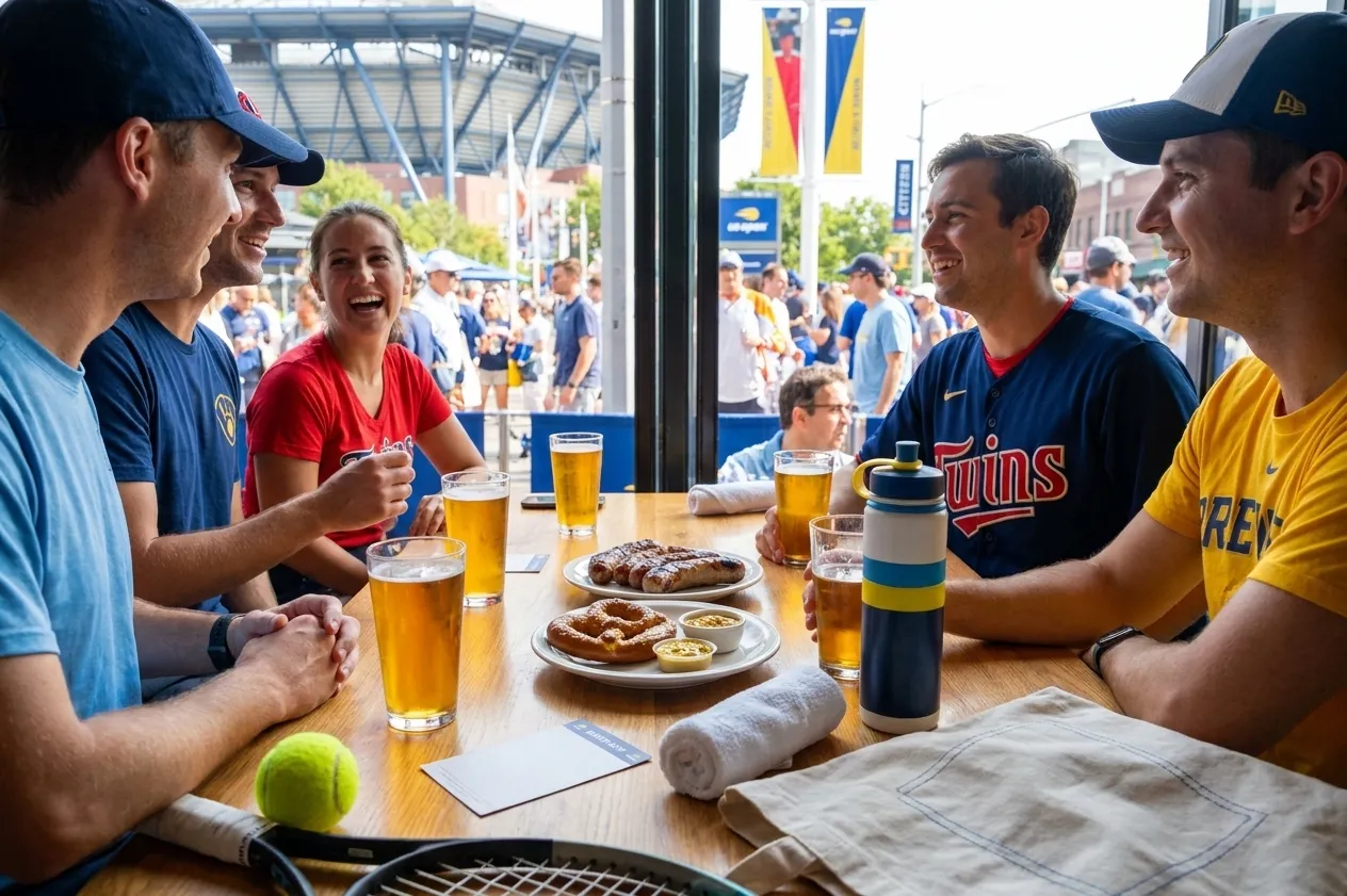 Bright realistic US Open 2026 local-life cover for Twins Brewers Bratwurst Stops Before US Open 2026.