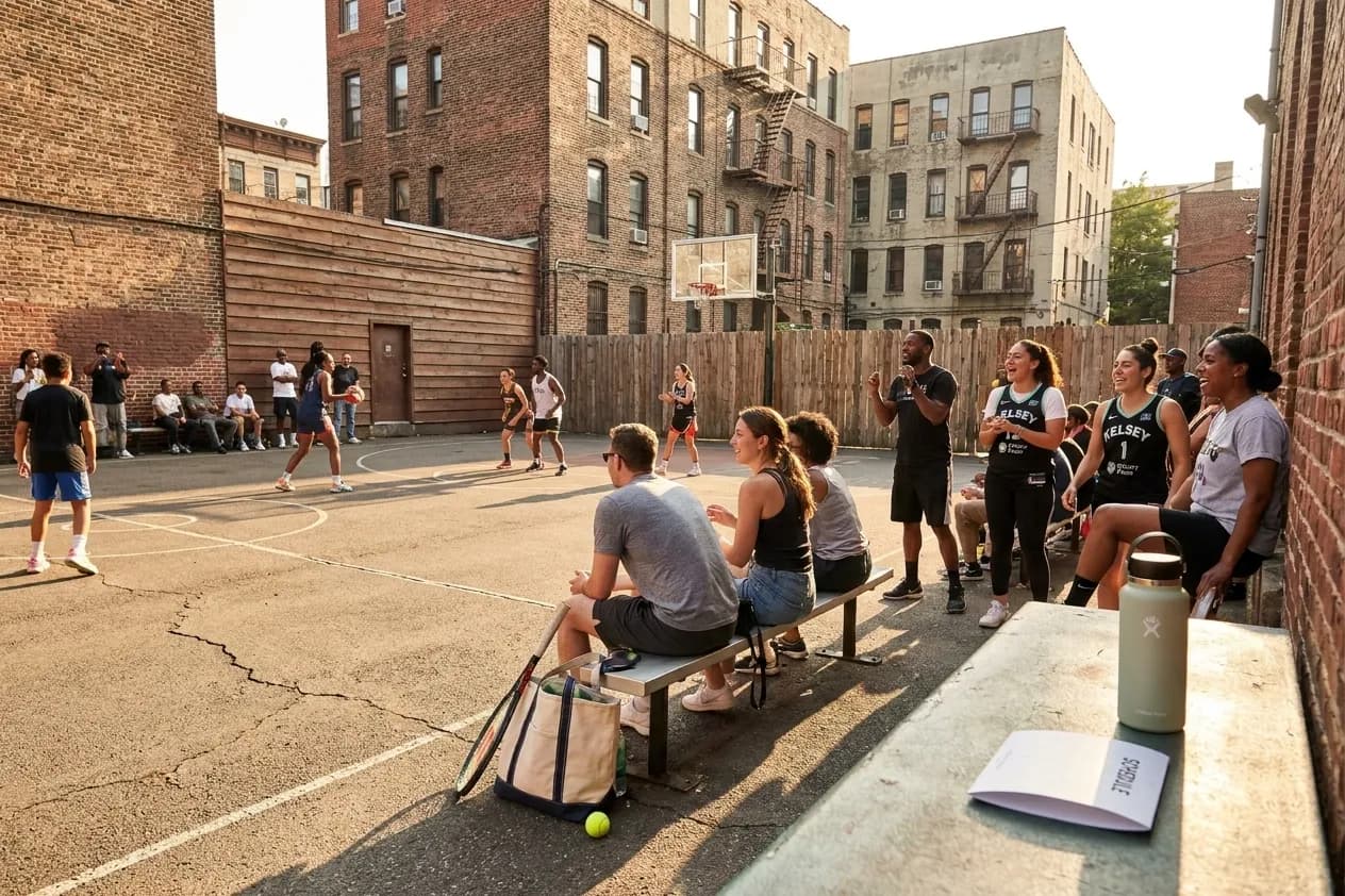 A bright Queens local-life scene connected to Kelsey Plum WNBA Fans: NYC Basketball Courts Near US Open Venue.