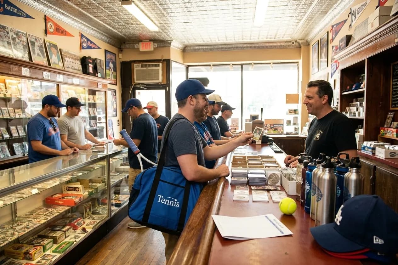 A bright Queens local-life scene connected to George Lombard Jr Fans: Queens Baseball Card Shops Near US Open.