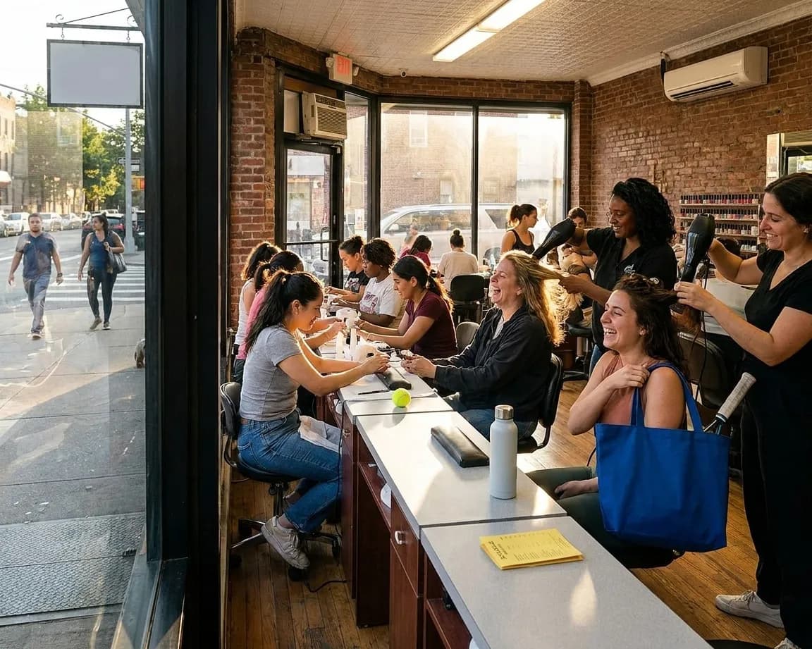 A bright Queens local-life scene connected to Twins vs Royals Beauty Services Near 2026 US Open.