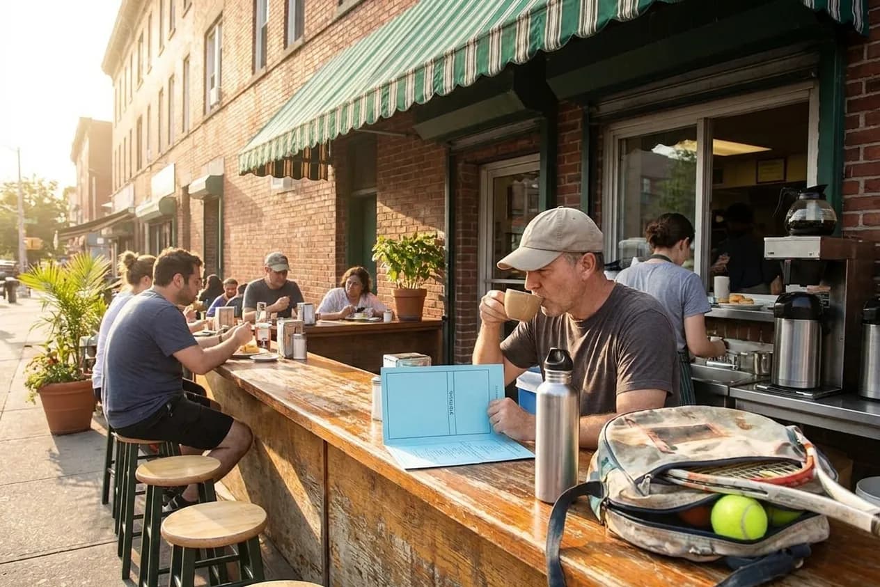A bright Queens local-life scene connected to Randy Travis Country Breakfast Diners Near US Open Flushing.