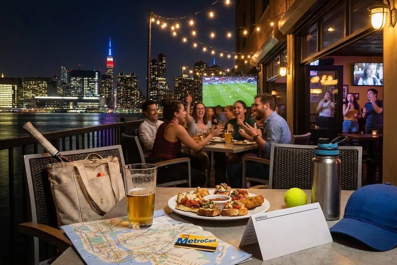 Bright New York local-life cover for Toluca Cruz Azul Soccer Bars During US Open Week.