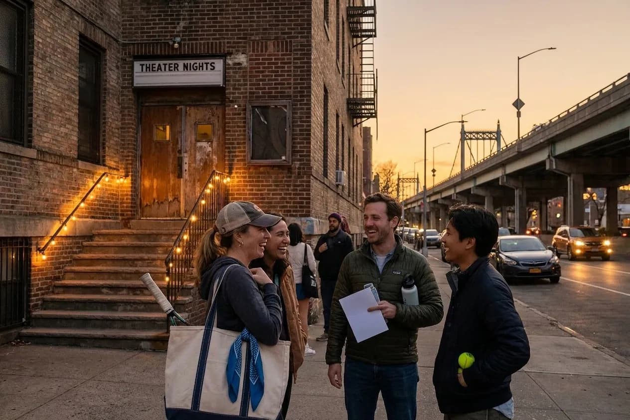 A bright Queens local-life scene connected to Sadie Sink Theater Nights After Queens Tennis Sessions.