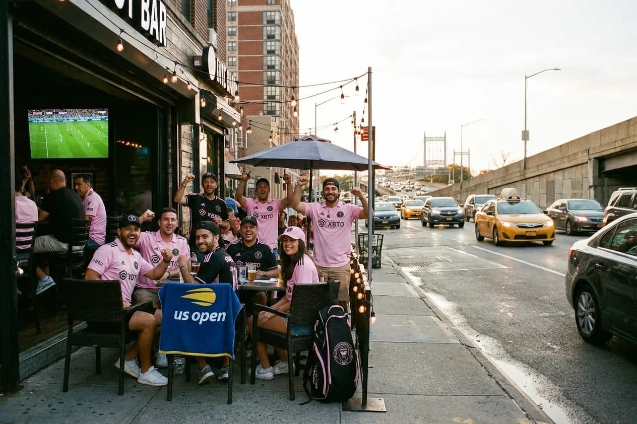 A distinct New York editorial scene inspired by astoria queens street night, connected to US Open week.