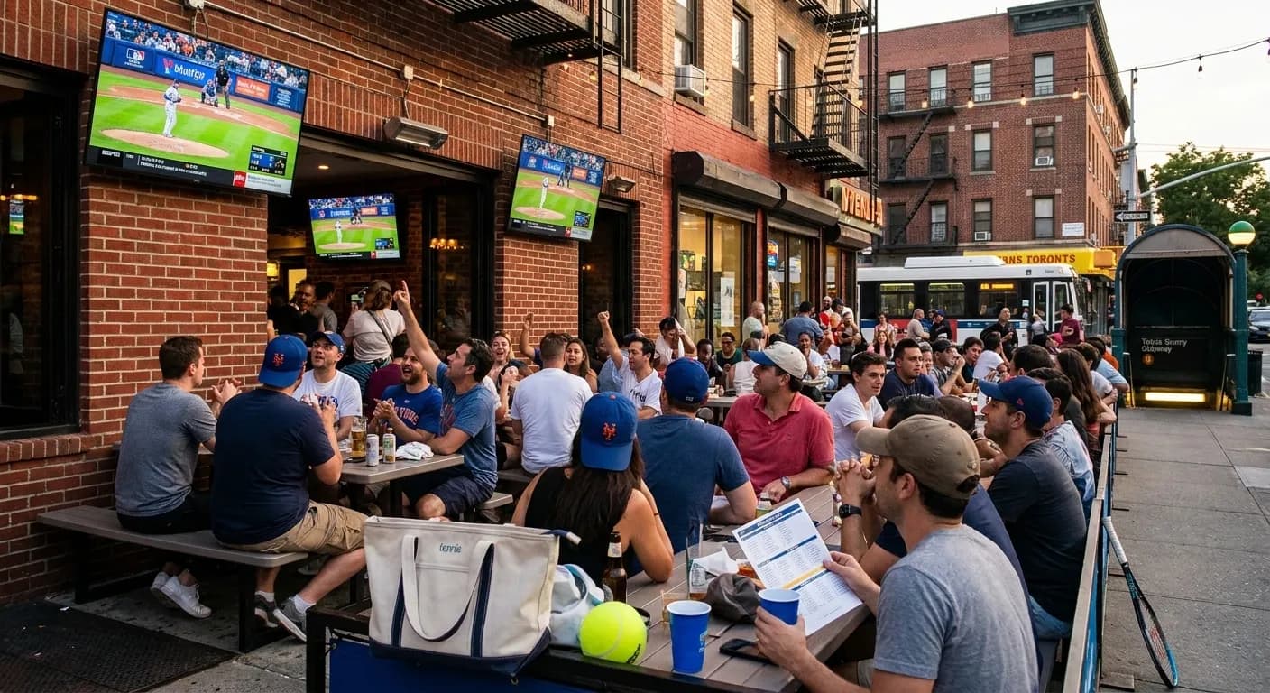 Bright New York local-life cover for Rangers vs Rays Sports Bar Maps Near Flushing Tennis.