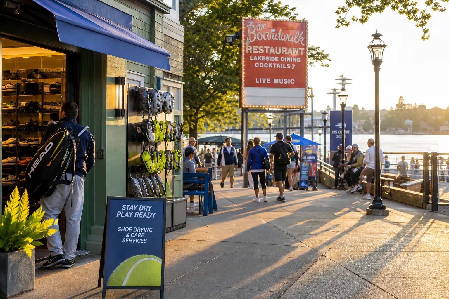 Bright New York local-life cover for Mike Tomlin Near US Open 2026: Rain-Ready Shoe Drying Services Near The Venue.