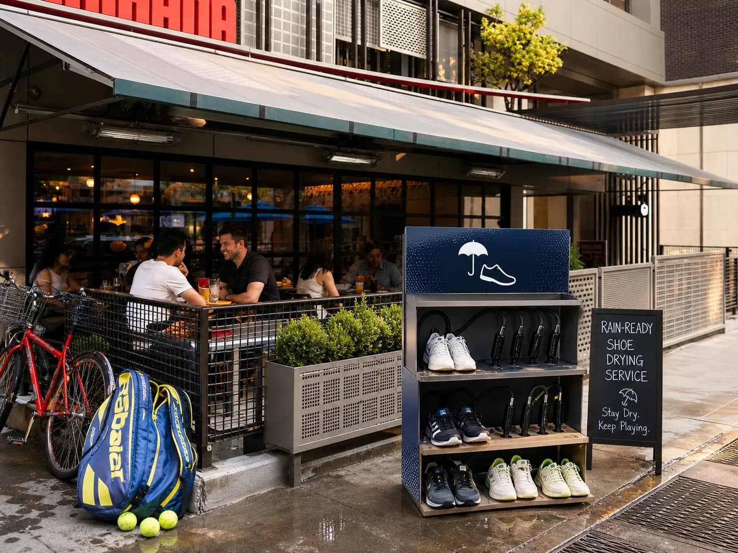 A bright Queens local-life scene connected to Mike Tomlin Near US Open 2026: Rain-Ready Shoe Drying Services Near The Venue.