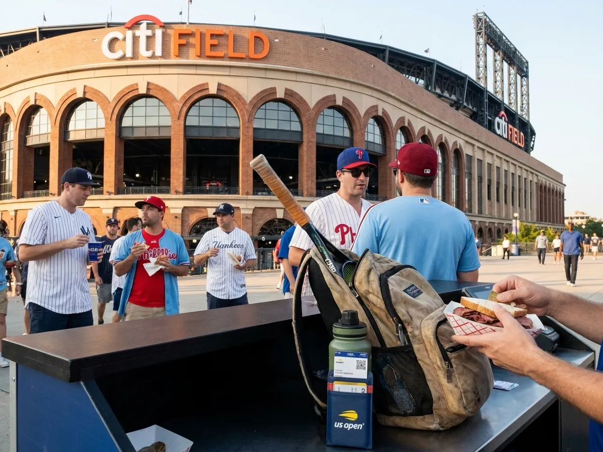A bright Queens local-life scene inspired by citi field queens, with subtle US Open details.