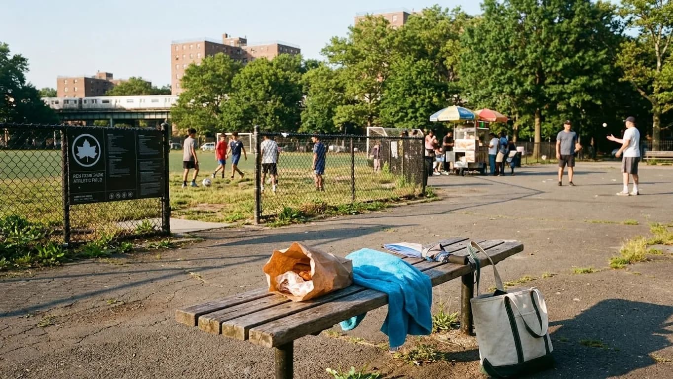 A distinct New York editorial scene inspired by new york soccer field, connected to US Open week.