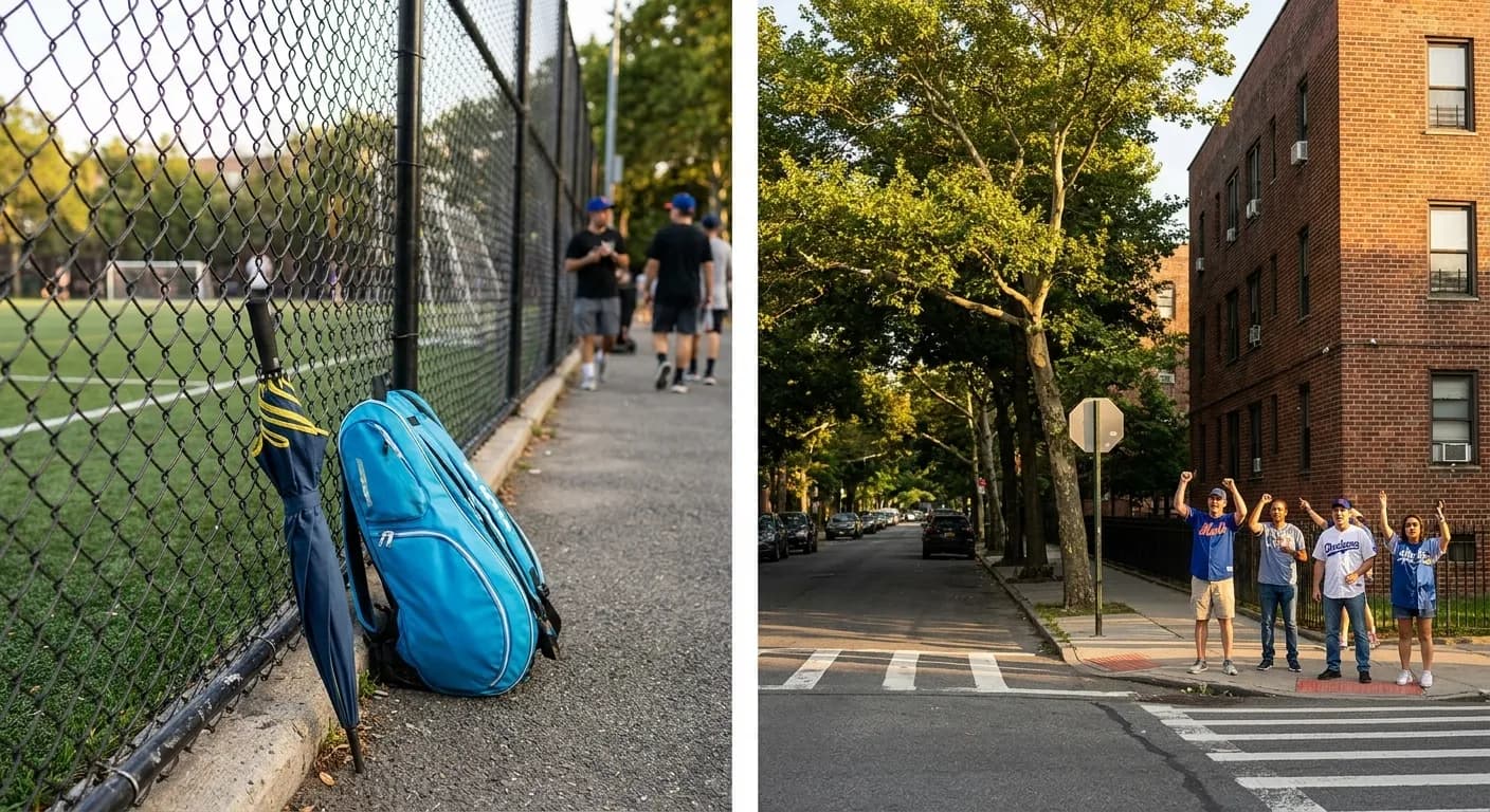 A distinct New York editorial scene inspired by new york soccer field, connected to US Open week.