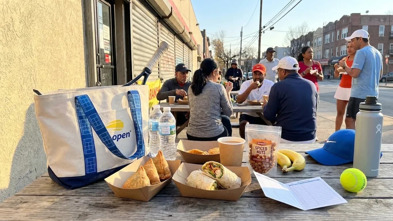 Bright New York local-life cover for Ind vs Zim Cricket Cafes Near US Open Transit.