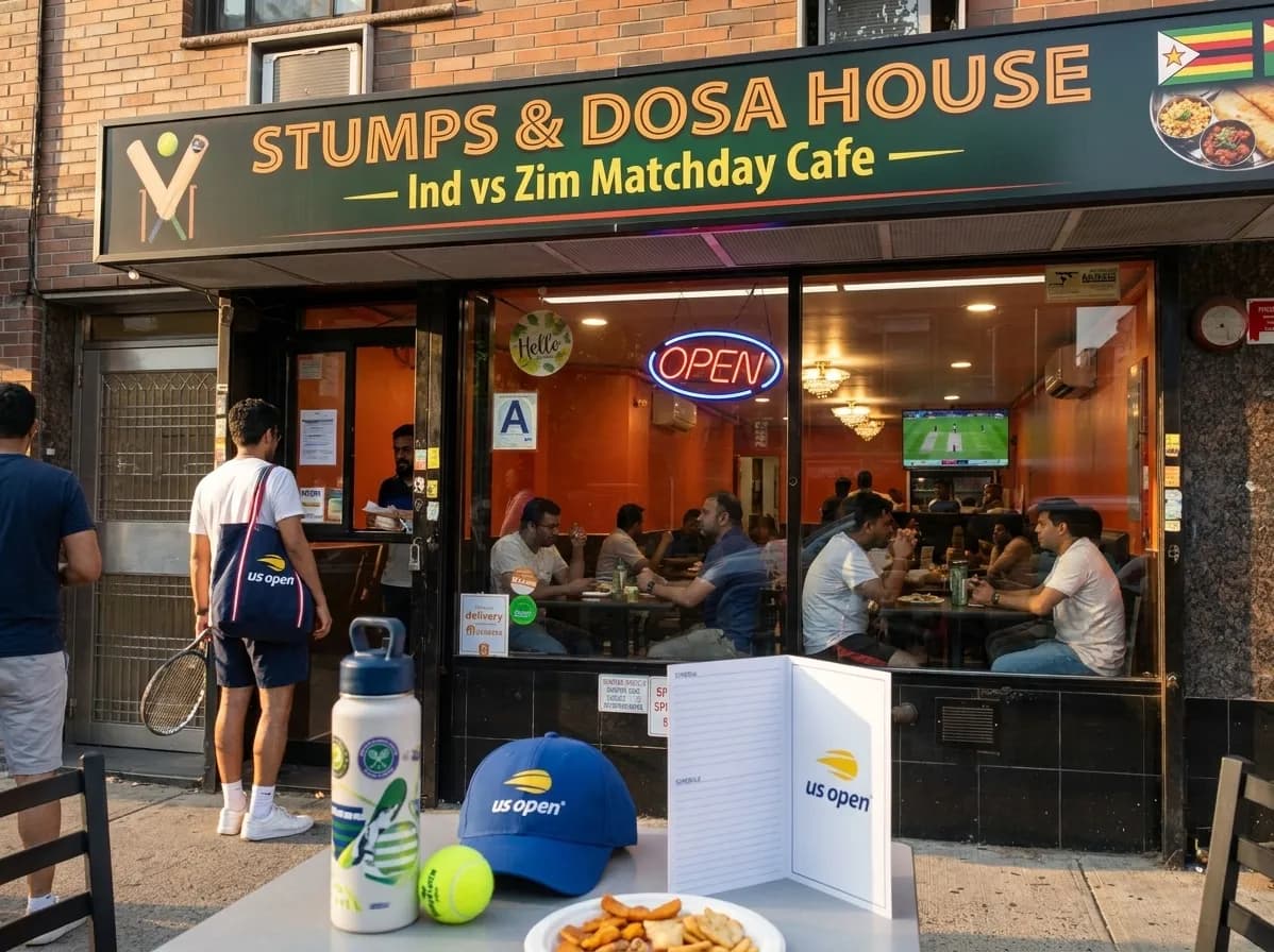A bright Queens local-life scene connected to Ind vs Zim Cricket Cafes Near US Open Transit.