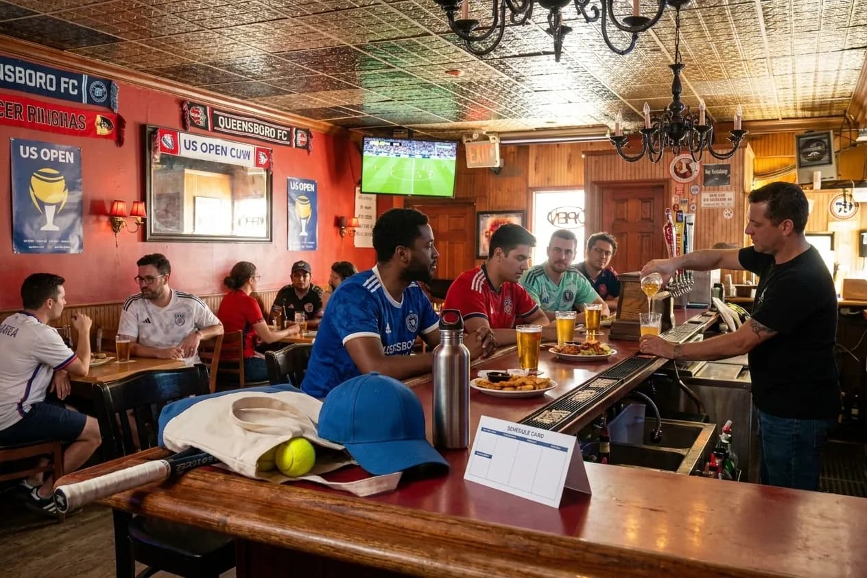 Bright New York local-life cover for Leagues Cup Soccer Fans: Queens Futbol Pubs During 2026 Open.