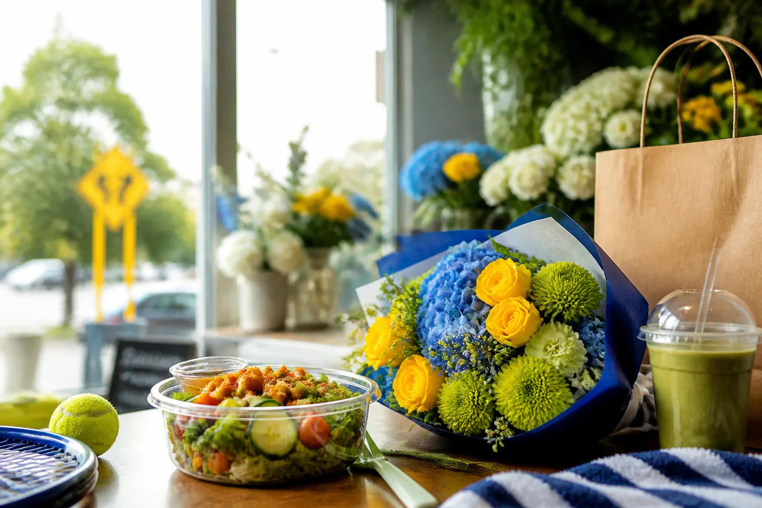 Bright New York local-life cover for Salad And Go Near US Open 2026: Local Florist Stops For Tournament Celebration Bouquets.