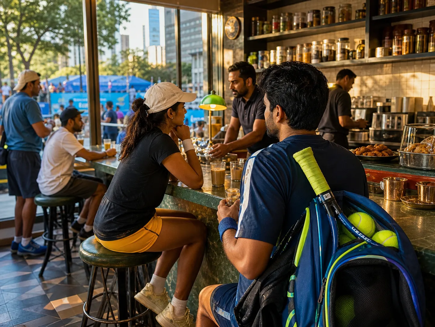 Bright New York local-life cover for Kirill Basin Near US Open 2026: South Asian Tea Houses Before Evening Matches.