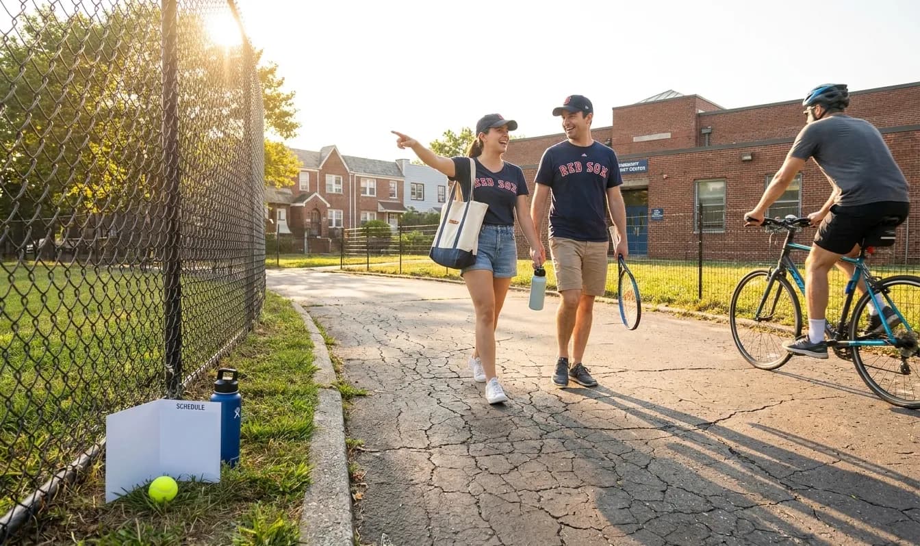 A bright Queens local-life scene connected to Red Sox Fans Boston to Queens US Open Weekend.