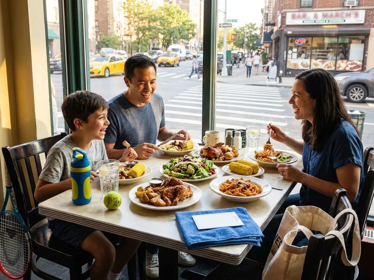 Bright realistic US Open 2026 local-life cover for Severe Thunderstorm Watch Scenes Around US Open 2026 Family Dinner.