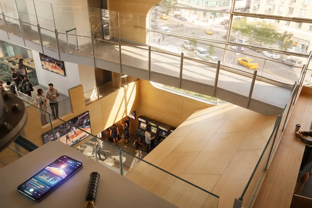 A bright New York local-life cover for WNBA Standings Watch Parties Near Queens During US Open Week, inspired by queens library interior.
