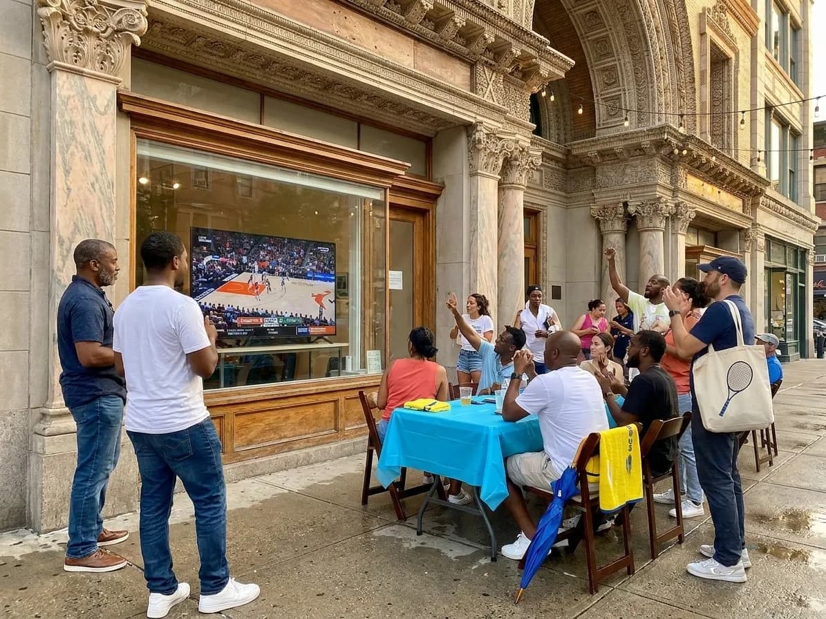 A distinct New York editorial scene inspired by new york arcade interior, connected to US Open week.
