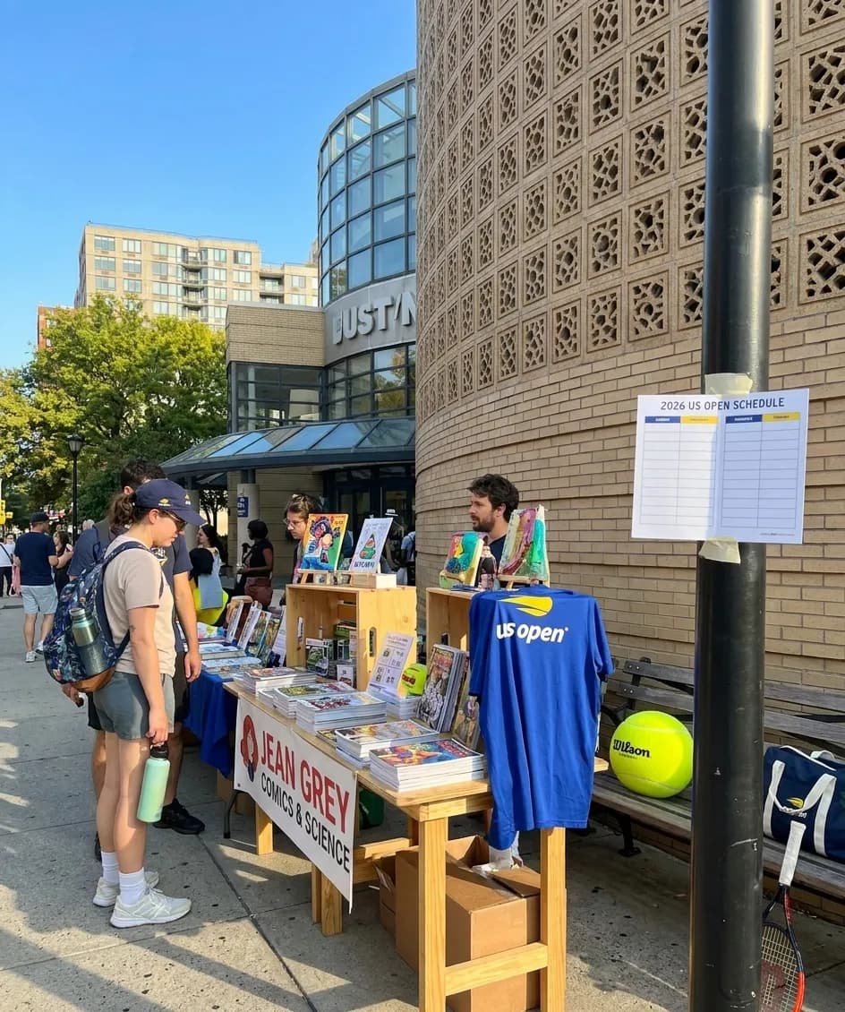 A bright Queens local-life scene connected to Jean Grey Comic Shop Stops During US Open Week.