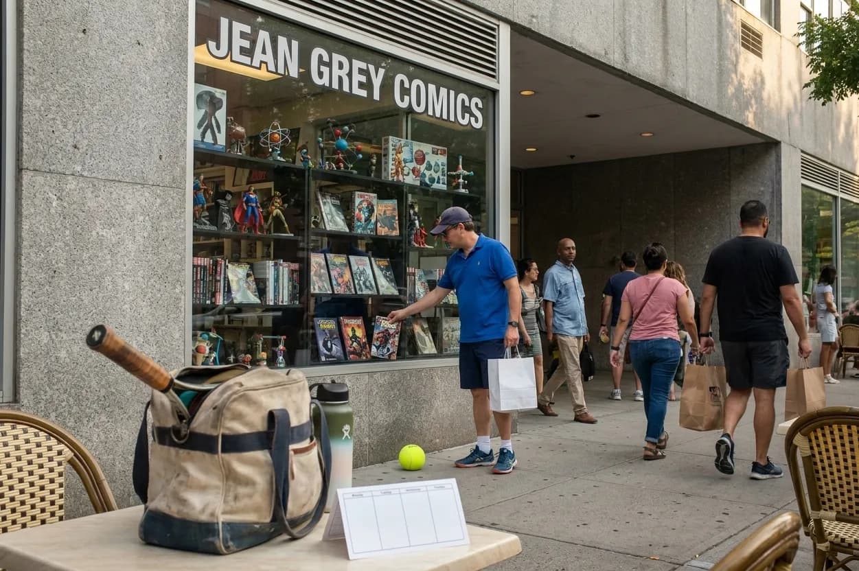 A bright Queens local-life scene connected to Jean Grey Comic Shop Stops During US Open Week.