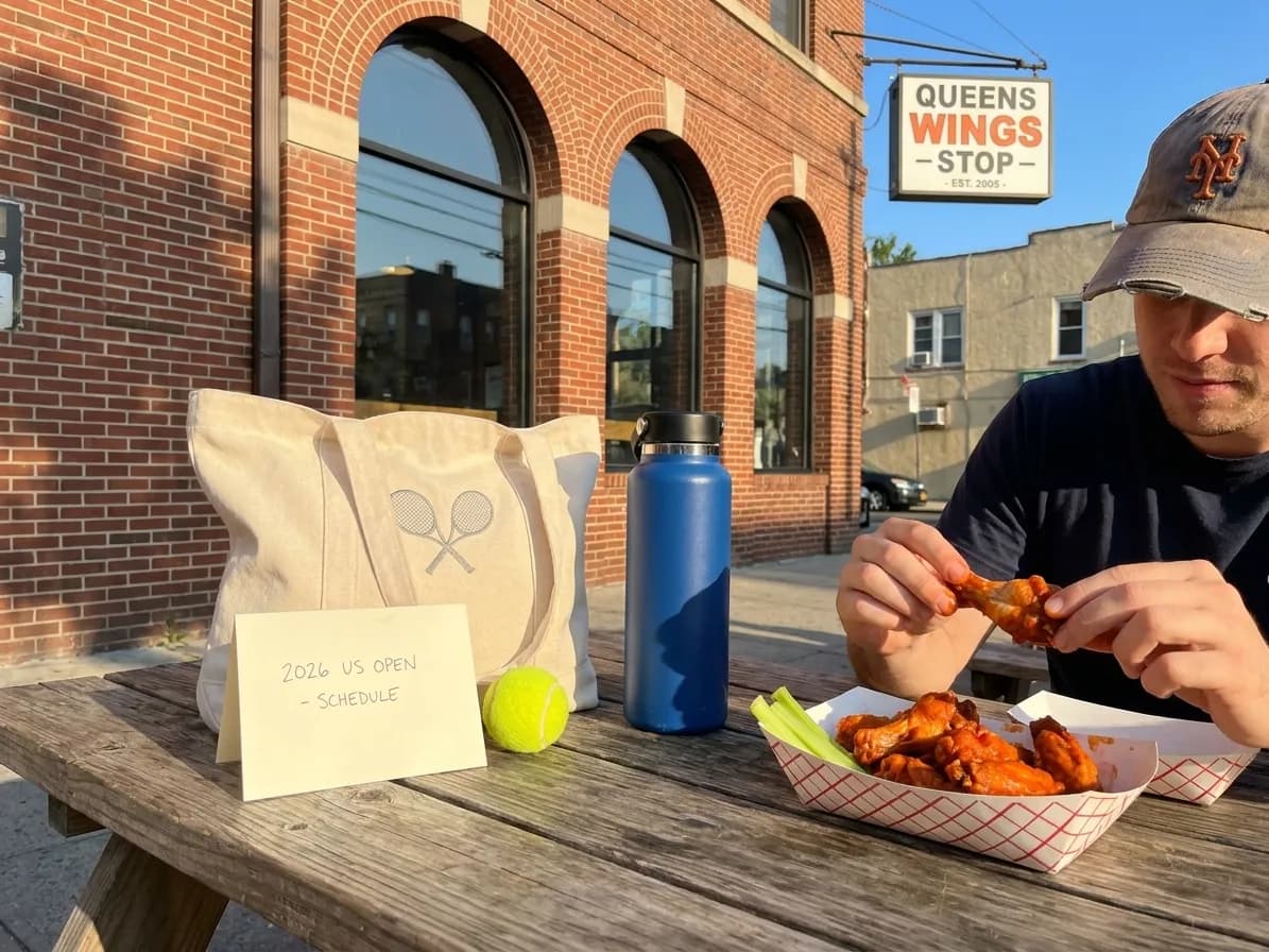 A bright Queens local-life scene connected to National Wing Day Queens Bites Before US Open Sessions.