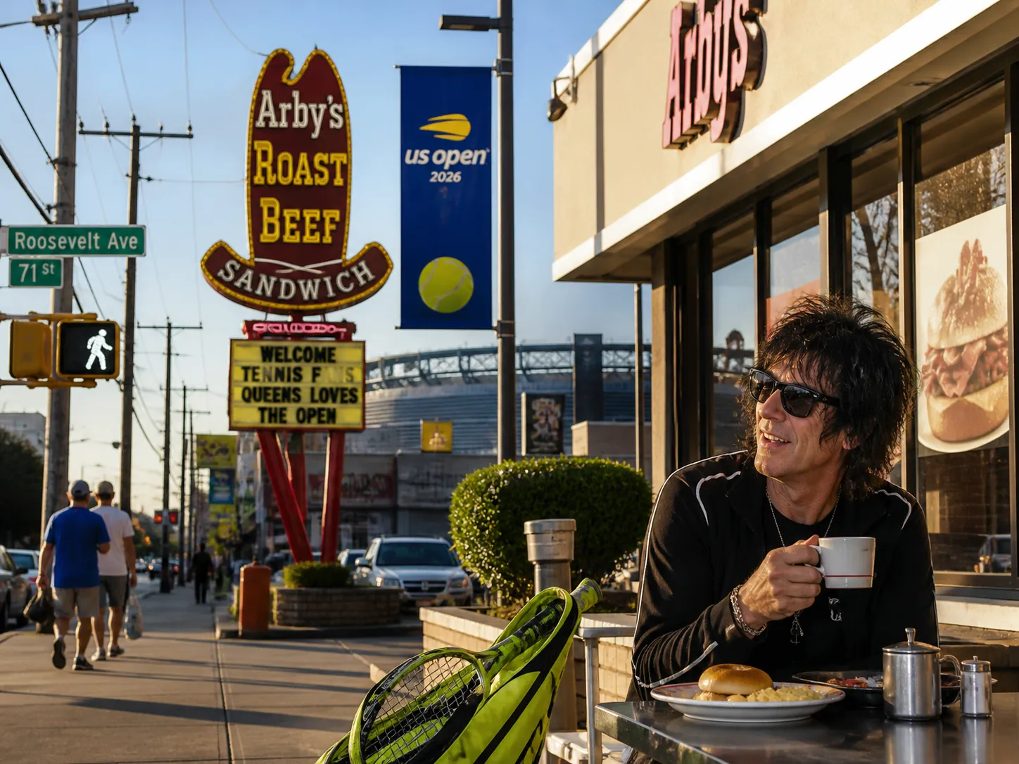 Bright New York local-life cover for Boston Rock Frontman Jeff Conolly Near US Open 2026: Queens Breakfast Counters Before Day Sessions.