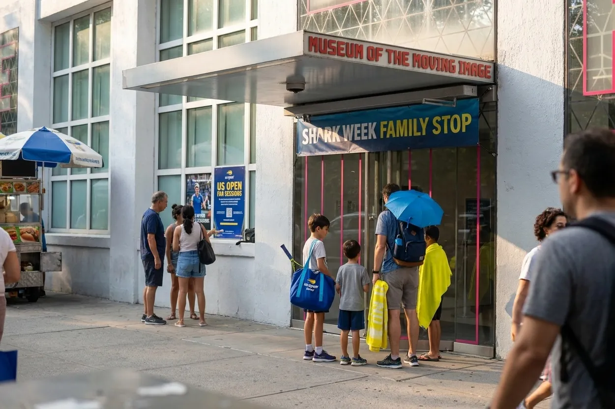 A distinct New York editorial scene inspired by museum of the moving image queens, connected to US Open week.