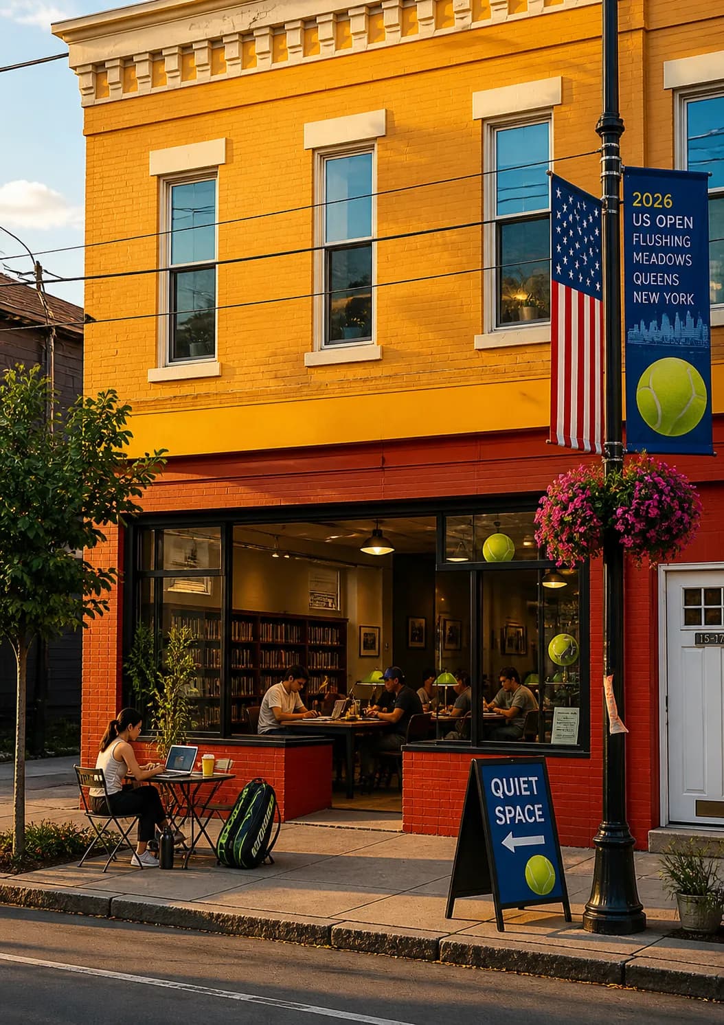 Bright New York local-life cover for Ted Lasso Near US Open 2026: Quiet Library Work Tables Between Matches.