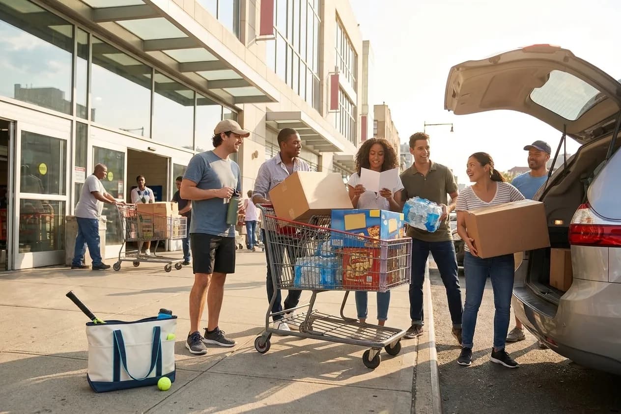 A bright Queens local-life scene connected to Costco Bakery Buttermilk Biscuits Bulk Shopping US Open Week.