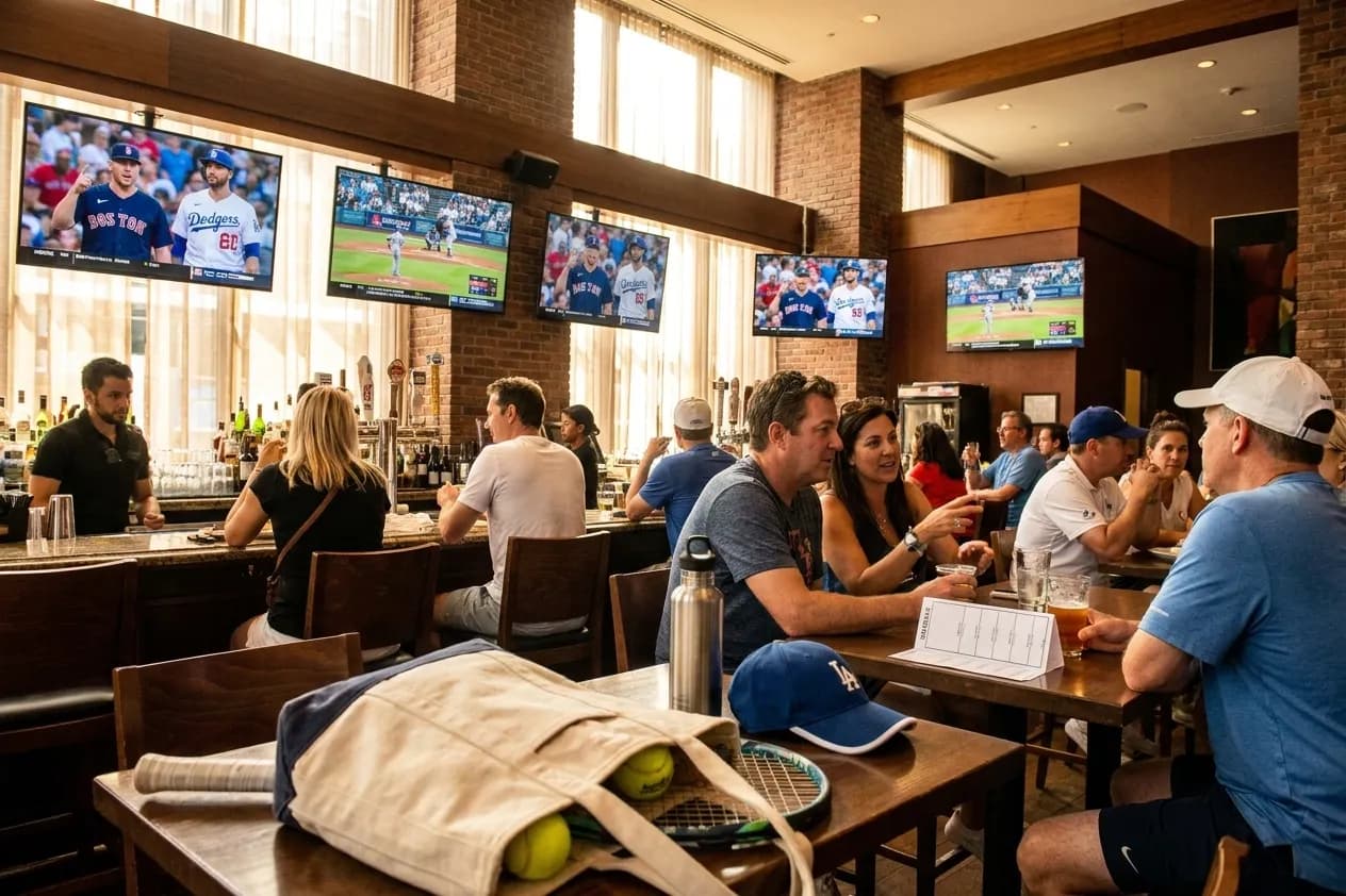 A bright Queens local-life scene connected to Red Sox vs Dodgers Watch: NYC Hotel Lobby Bars US Open.