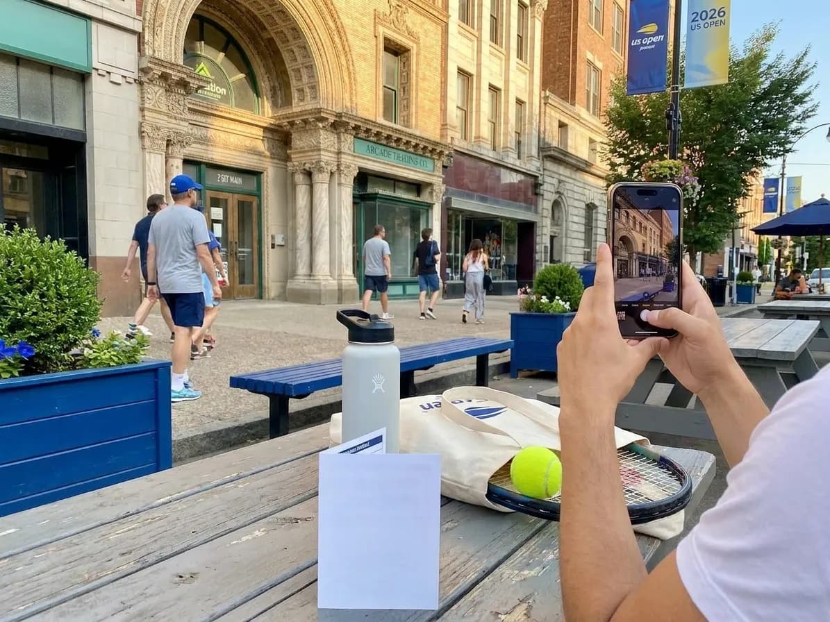 A bright Queens local-life scene connected to iPhone 18 Pro Photo Ideas Around Flushing Meadows Tennis.